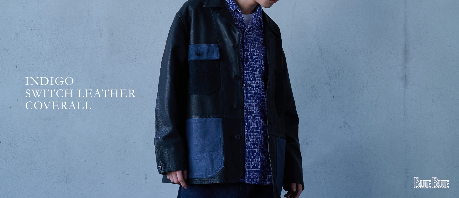 INDIGO SWITCH LEATHER COVERALL | BLUE BLUE | ブルーブルー