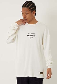 SOUTHERN MFG CO. BLUEBLUE /PROPERTY 67ステンシル ワッフルサーマル LS Tシャツ（S / WHITE）