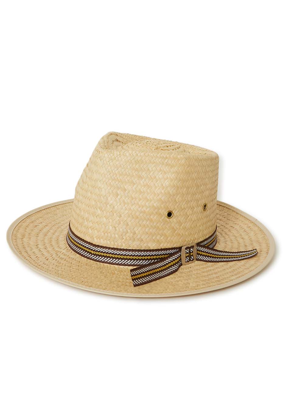 SUNSET STRAW HATS ピンチフロント3/4 Brown Hatband Palm Straw