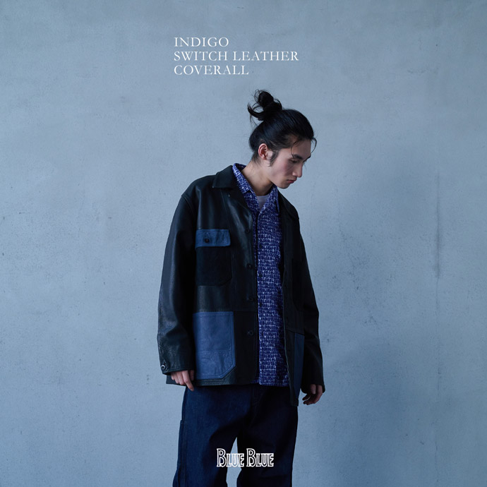 INDIGO SWITCH LEATHER COVERALL | BLUE BLUE | ブルーブルー