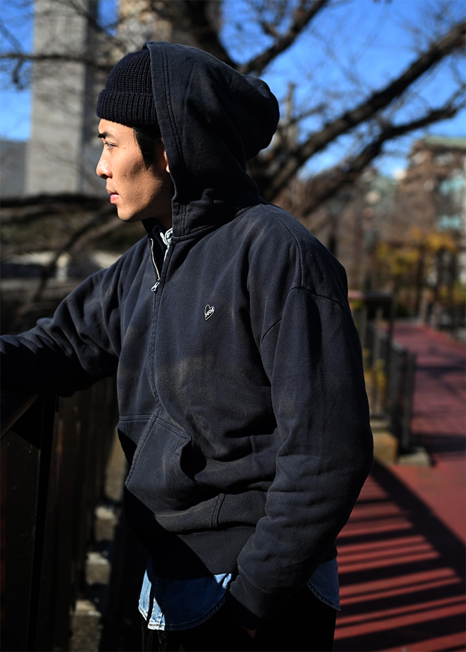 ハートインワッペン ヴィンテージウォッシュジップパーカ