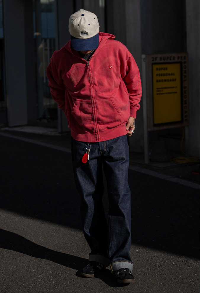 ハートインワッペン ヴィンテージウォッシュジップパーカ