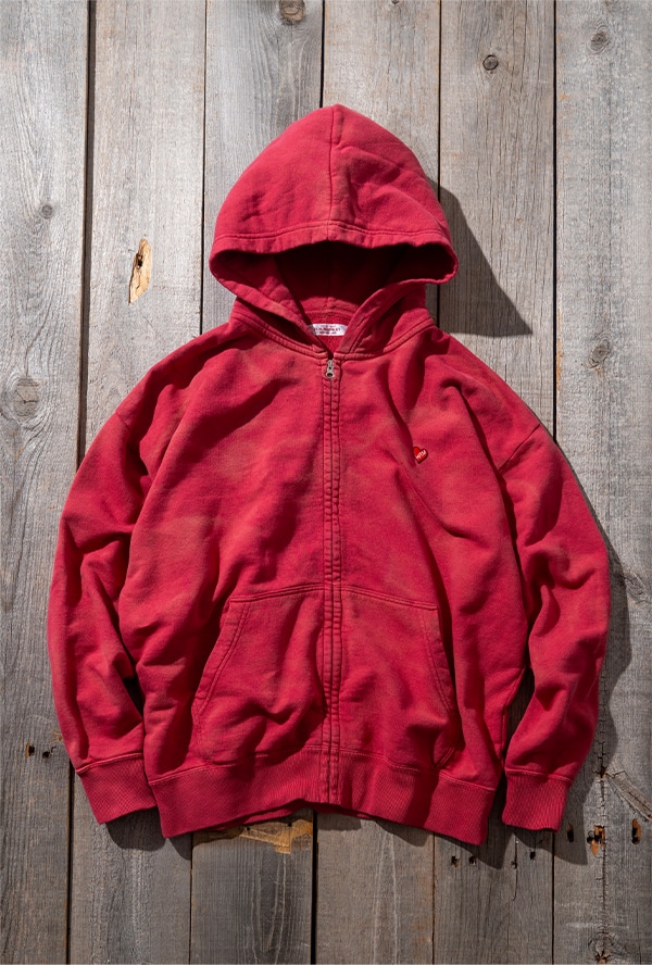 ハートインワッペン ヴィンテージウォッシュジップパーカ