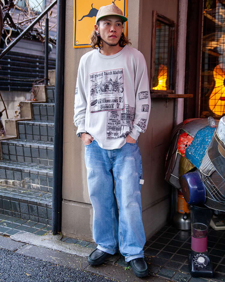 ガーゼウラケ アドバタイジング パッチワーク ロングスリーブTシャツ