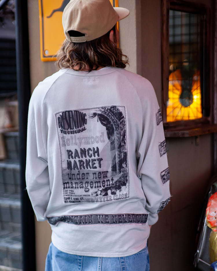 ガーゼウラケ アドバタイジング パッチワーク ロングスリーブTシャツ