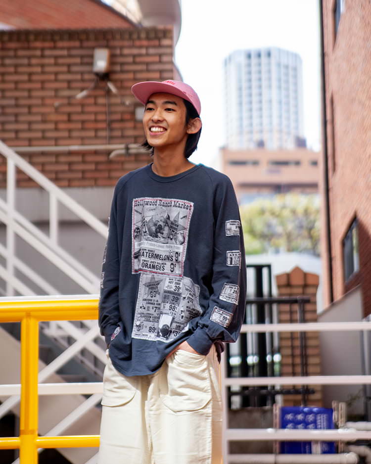 ガーゼウラケ アドバタイジング パッチワーク ロングスリーブTシャツ