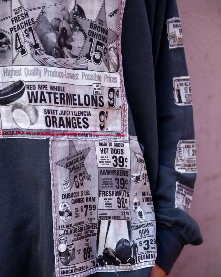 ガーゼウラケ アドバタイジング パッチワーク ロングスリーブTシャツ