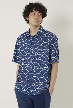Geometric Namigashira Relax Shirt (S / BLUE)