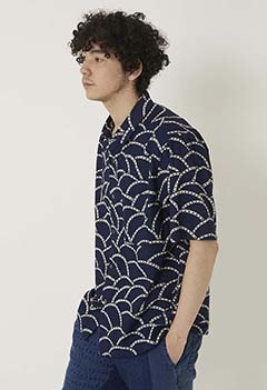 Geometric Namigashira Relax Shirt (S / INDIGO)