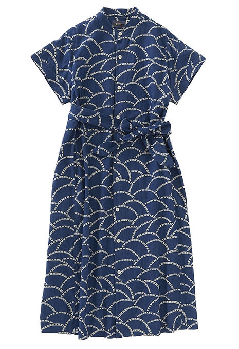 ジオメトリックナミガシラ ベルテッド シャツワンピース