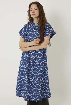 ジオメトリックナミガシラ ベルテッド シャツワンピース