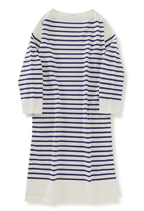 LENO blue horizontal stripe basque dress