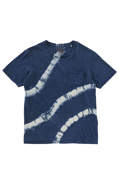 uneven thread plain stitch Shimashibori pocket T-shirt