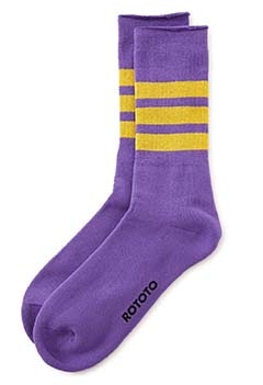 ROTOTO ファインパイル ストライプ クルーソックス/オーガニックコットン（M / PURPLE）