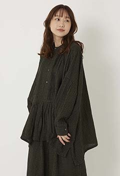 ANTIQUITES Wool Linen Gingham Pullover Shirt Women
