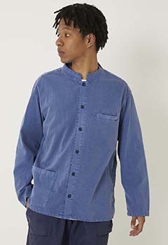 6oz denim stand‐up collar pigment dye jail shirt (S / BLUE)