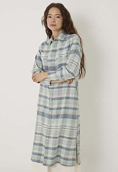 Indian Indigo Slab Check Shirt Dress (ONE / TRQ BLUE)