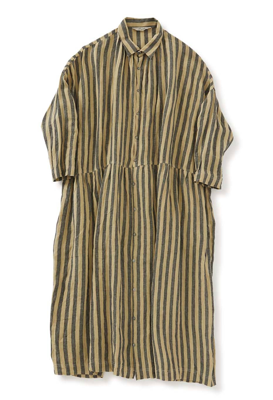 ANTIQUITES Linen East Cooked Striped Dress
