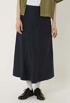 Cotton hemp satin-back crepe utility skirt (S / NAVY)
