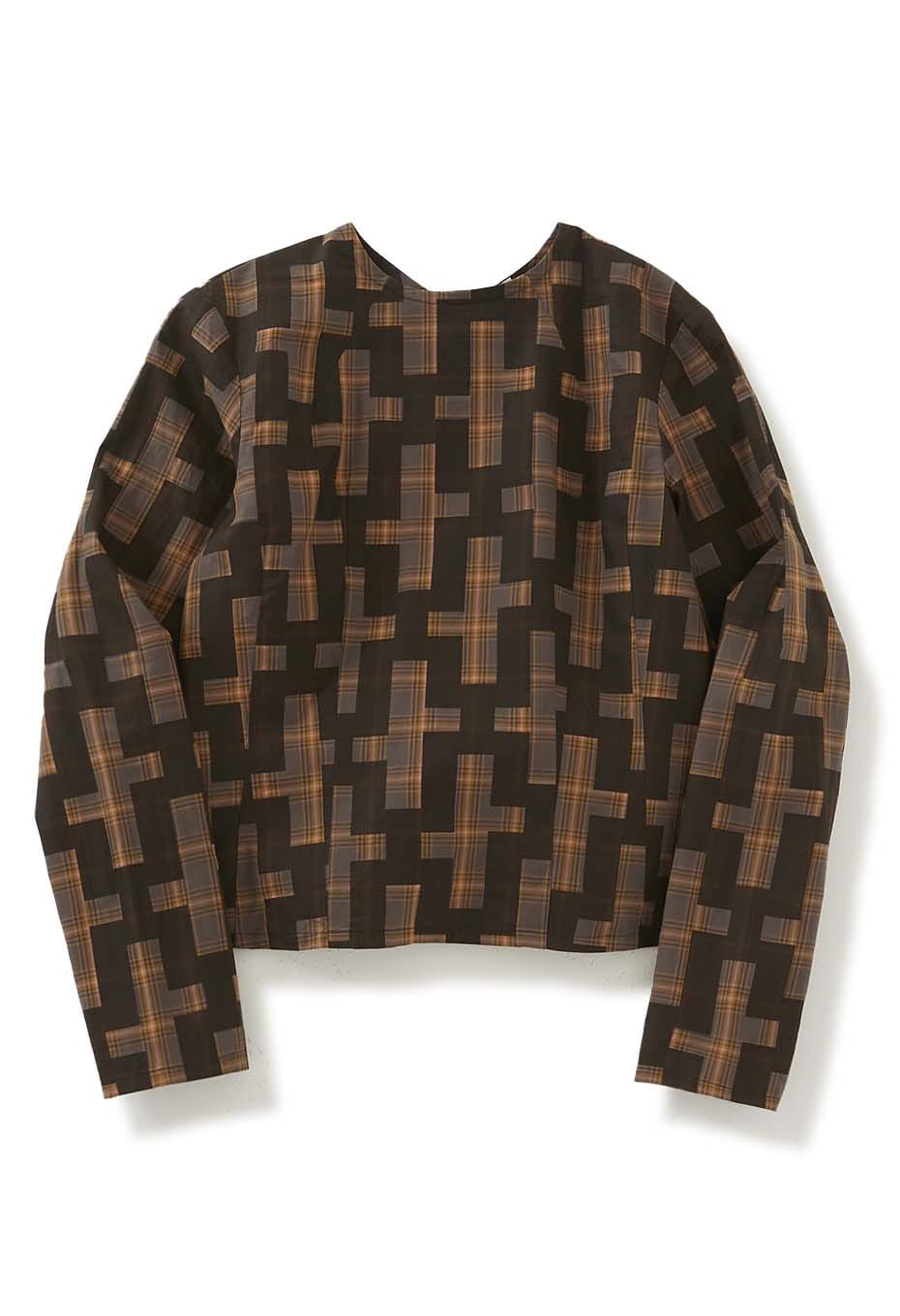 ナガシジュウジ ガンリョウプリント バックリボンシャツ ウイメンズ