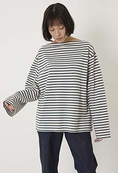 LENO horizontal stripe Basque Shirt H2201-CS002