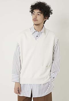 STUDIO NICHOLSON Merino Cotton 12GG Knit Vest (M / OFF WHITE)