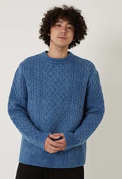 Shetland Wool Hand-Dyed Indigo Aran Sweater