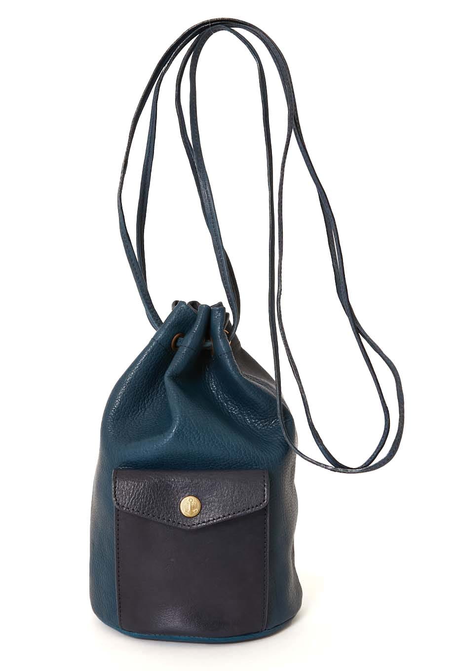 Damasquina indigo leather waist string bag