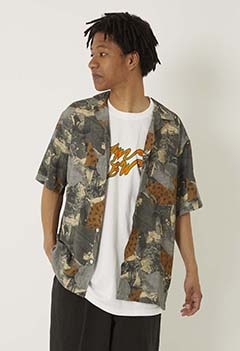 PORTUGUESE FLANNEL Abstract Shadow SS Shirt (L / GRAY)