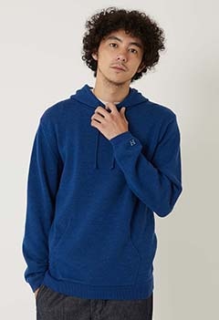 Wave Cotton Merino Wool Double Layer Washable Knit Hoodie