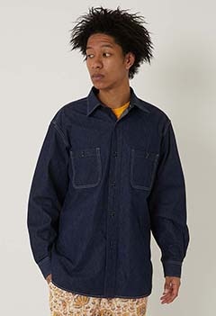 STL01 jacquard shirt denim 2 pocket work shirt