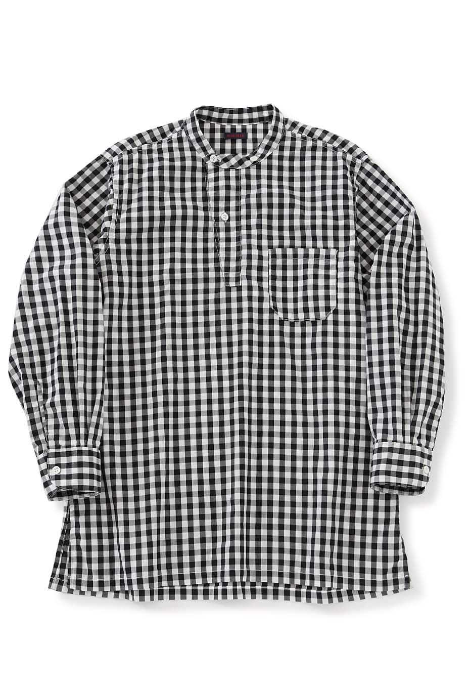 Gingham check stand‐up collar shirt