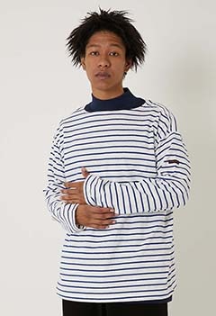 RECYCLED COTTON plain stitch horizontal stripe boat neck T-shirts-SHIRT