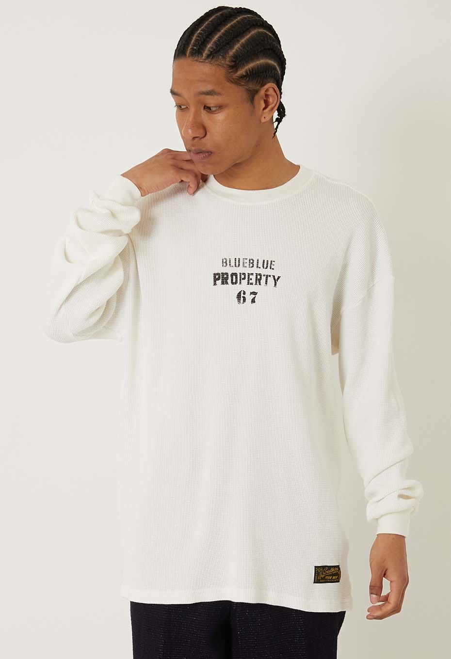 SOUTHERN MFG CO. BLUEBLUE /PROPERTY 67ステンシル ワッフルサーマル LS Tシャツ