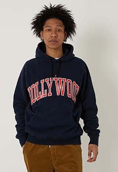 HOLLYWOOD college crack logo patchwork sweat fabric hoodie