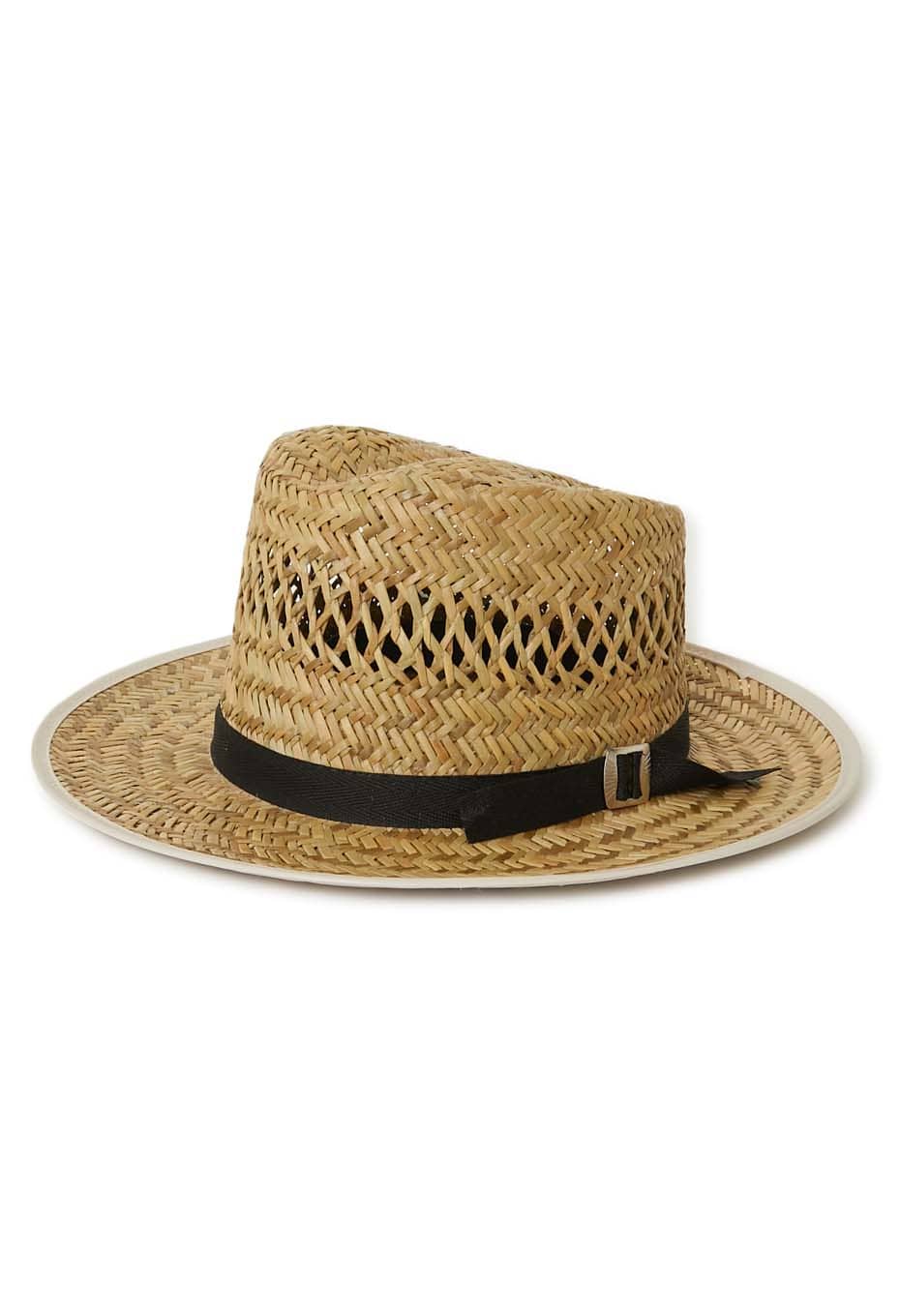 SUNSET STRAW HATS Horseshoe Crown 3/4 Black Hatband Vented Seagrass