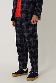 インディゴ ツイードチェック イージートラウザーズ