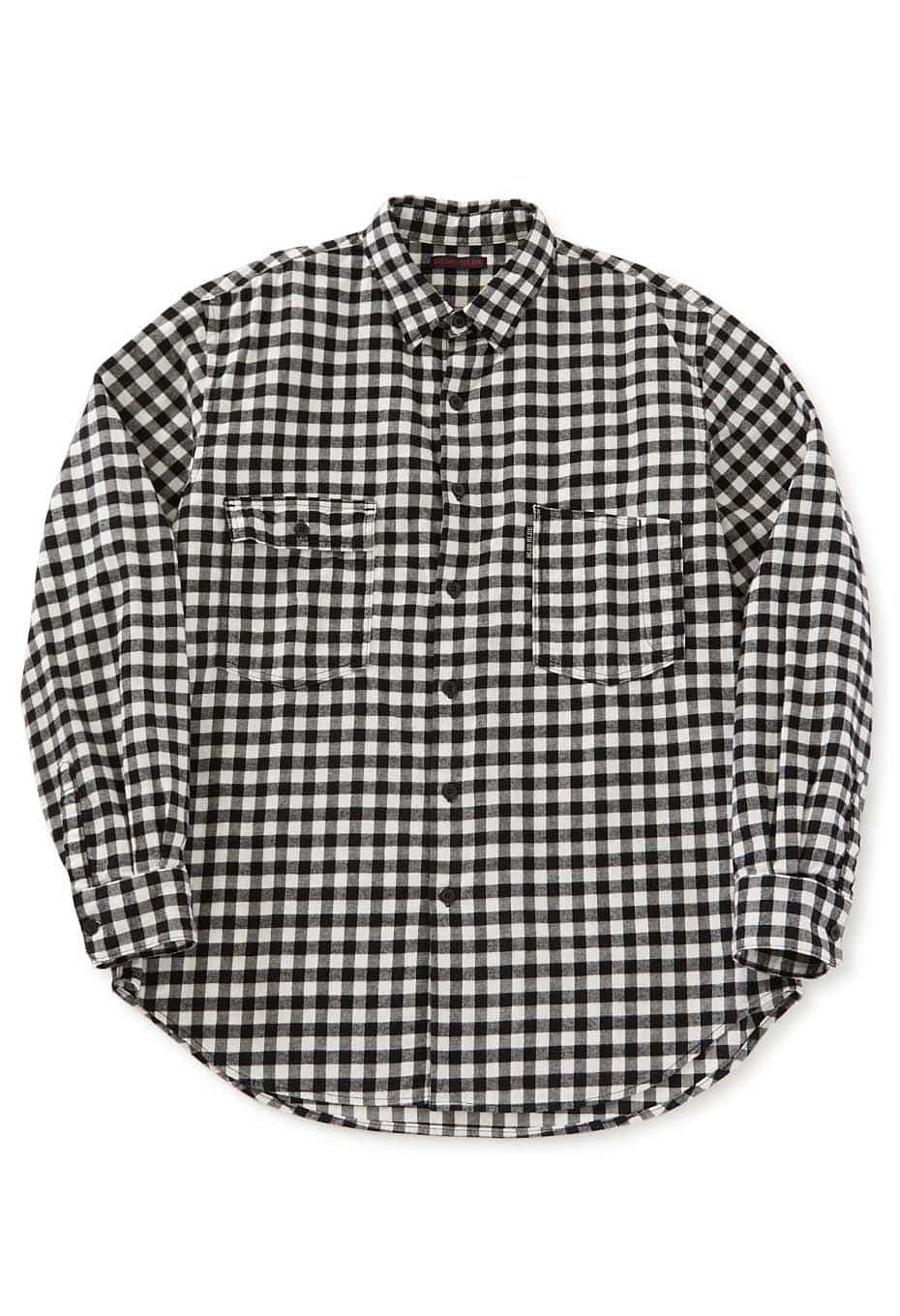 Cotton Flannel Check Asymmetric Front Pocket Work Shirt