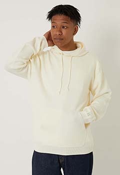 ウェーブコットン メリノウール ウォッシャブル ニットフーディ