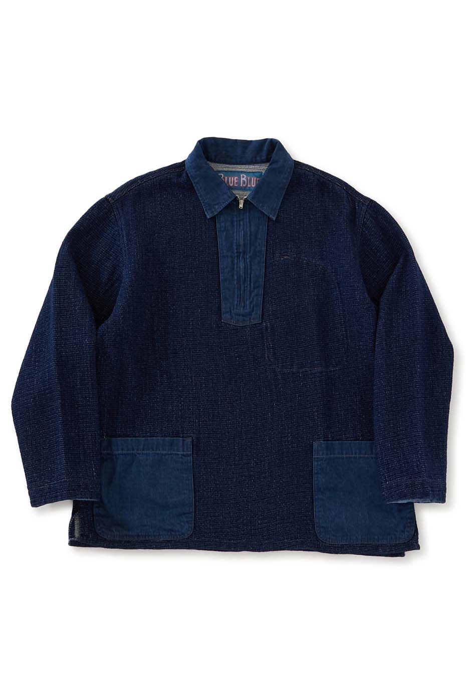 Flow-jacquard denim half-zip pullover shirt
