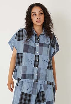 ダイドパッチワーク レースフレンチスリーブシャツ
