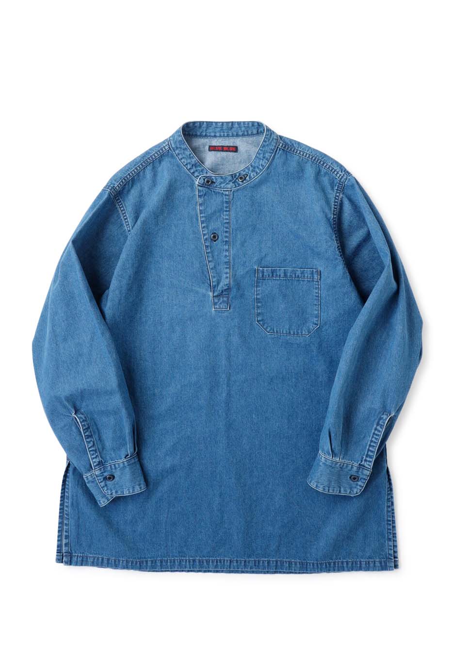 ジャカードデニム スタンドカラー プルオーバーシャツ