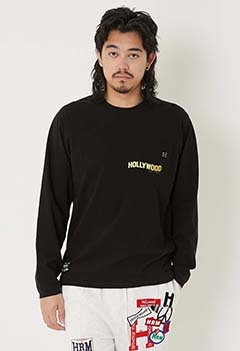 グラデーションハリウッドプリント ポケットロングスリーブTシャツ