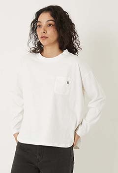 WWスラブテンジク Hエンブロイダリーポケット ラウンドヘム ロングスリーブTシャツ