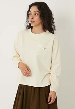 WWスラブテンジク Hエンブロイダリーポケット ラウンドヘム ロングスリーブTシャツ