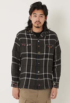 ハンドエンブロイダリー インディアヘリンボーンシャツ