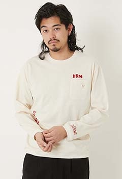 HRMハンドエンブロイダリー ナローリブポケットロングスリーブTシャツ