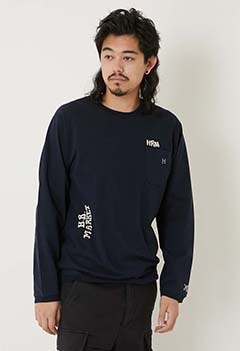 HRMハンドエンブロイダリー ナローリブポケットロングスリーブTシャツ