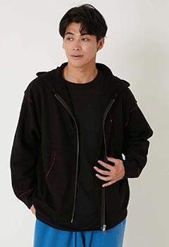 ボイルドメリノウール ハンドステッチジップフーディ