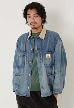 ライトデニム ヴィンテージウォッシュ ショートカバーオールジャケット